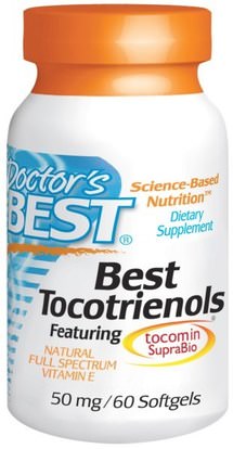 Doctors Best, Best Tocotrienols, 50 mg, 60 Softgels ,الفيتامينات، فيتامين e، فيتامين e توكوترينولس، توكومين سوبرابيو