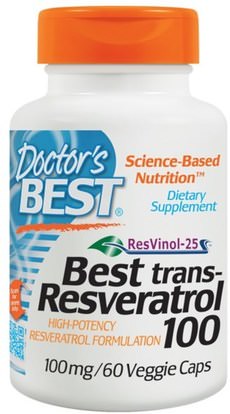 Doctors Best, Trans-Resveratrol 100, 100 mg, 60 Veggie Caps ,المكملات الغذائية، ريسفيراترول