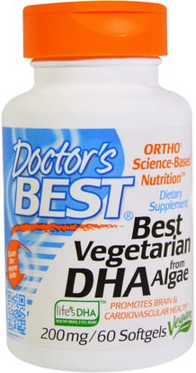 Doctors Best, Best Vegetarian DHA, from Algae, 200 mg, 60 Softgels ,المكملات الغذائية، إيفا أوميجا 3 6 9 (إيبا دا)، دا