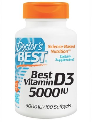 Doctors Best, Best Vitamin D3, 5000 IU, 180 Softgels ,الفيتامينات، فيتامين d3، العظام، هشاشة العظام