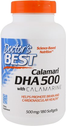 Doctors Best, DHA 500, from Calamari, 500 mg, 180 Softgels ,المكملات الغذائية، إيفا أوميجا 3 6 9 (إيبا دا)، دا