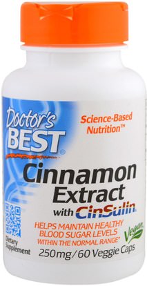 Doctors Best, Cinnamon Extract with CinSulin, 250 mg, 60 Veggie Caps ,المكملات الغذائية، الأعشاب