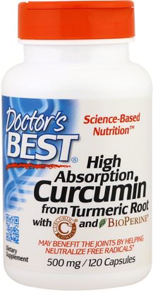 Doctors Best, Curcumin, High Absorption, 500 mg, 120 Capsules ,والمكملات الغذائية، ومضادات الأكسدة، الكركمين C3 معقدة