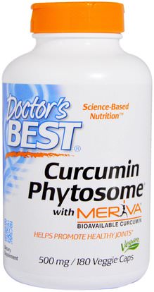 Doctors Best, Curcumin Phytosome, With Meriva, 500 mg, 180 Veggie Caps ,المكملات الغذائية، مضادات الأكسدة، الكركمين