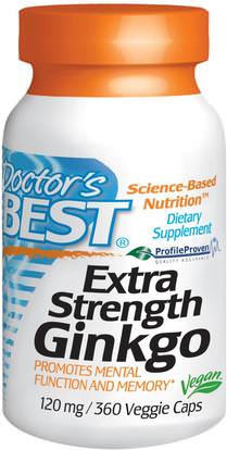 Doctors Best, Extra Strength Ginkgo, 120 mg, 360 Veggie Caps ,الأعشاب، الجنكة، بيلوبا