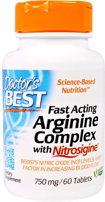 Doctors Best, Fast Acting Arginine Complex with Nitrosigine, 750 mg, 60 Tablets ,المكملات الغذائية، المعادن، البوتاسيوم