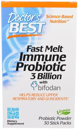 Doctors Best, Fast Melt Immune Probiotic 3 Billion with Bifodan, 30 Stick Packs ,المكملات الغذائية، البروبيوتيك