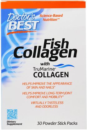 Doctors Best, Fish Collagen With TruMarine Collagen, 30 Powder Stick Packs ,المكملات الغذائية، إيفا أوميجا 3 6 9 (إيبا دا)، زيت السمك