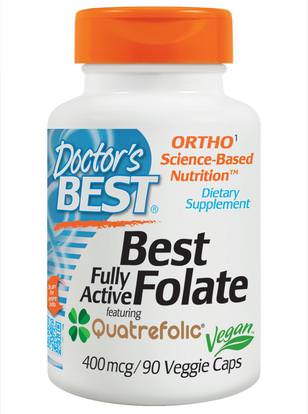Doctors Best, Fully Active Folate 400 with Quatrefolic, 400 mcg, 90 Veggie Caps ,الفيتامينات، حمض الفوليك، 5-مثف حمض الفوليك (5 الميثيل رباعي هيدرولوفولات)