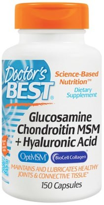 Doctors Best, Glucosamine Chondroitin MSM + Hyaluronic Acid, 150 Capsules ,الصحة، العظام، هشاشة العظام، الجمال، مكافحة الشيخوخة، حمض الهيالورونيك