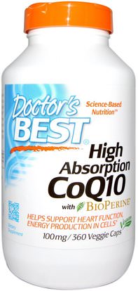 Doctors Best, High Absorption CoQ10 with BioPerine, 100 mg, 360 Veggie Caps ,المكملات الغذائية، أنزيم q10، coq10