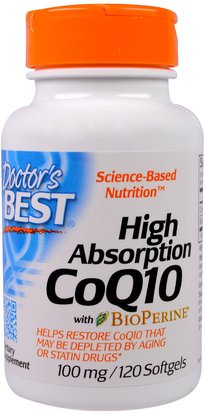 Doctors Best, High Absorption CoQ10 with BioPerine, 100 mg, 120 Softgels ,المكملات الغذائية، أنزيم q10، coq10