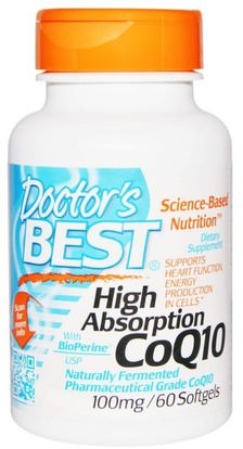 Doctors Best, High Absorption CoQ10 with BioPerine, 100 mg, 60 Softgels ,المكملات الغذائية، أنزيم q10، coq10