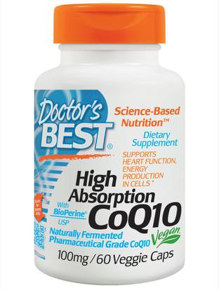 Doctors Best, High Absorption CoQ10 with BioPerine, 100 mg, 60 Veggie Caps ,المكملات الغذائية، أنزيم q10، coq10