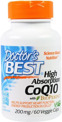 Doctors Best, High Absorption CoQ10 with BioPerine, 200 mg, 60 Veggie Caps ,المكملات الغذائية، أنزيم q10، coq10 200 ملغ