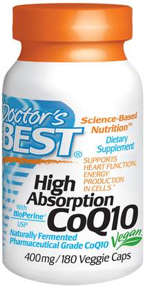Doctors Best, High Absorption CoQ10 with BioPerine, 400 mg, 180 Veggie Caps ,المكملات الغذائية، أنزيم q10، coq10 400 ملغ