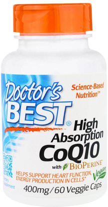 Doctors Best, High Absorption CoQ10 with BioPerine, 400 mg, 60 Veggie Caps ,المكملات الغذائية، أنزيم q10، coq10 400 ملغ