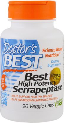 Doctors Best, High Potency Serrapeptase, 120,000 SPU, 90 Veggie Caps ,والمكملات الغذائية، والانزيمات، سيرابيبتاس