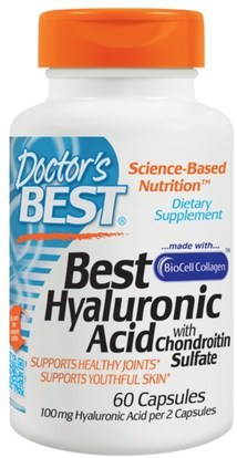 Doctors Best, Hyaluronic Acid + Chondroitin Sulfate, 60 Gelatin Caps ,الصحة، العظام، هشاشة العظام، الكولاجين، الجمال، مكافحة الشيخوخة، حمض الهيالورونيك