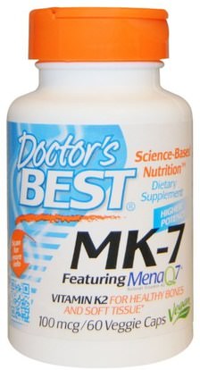Doctors Best, MK-7, Featuring MenaQ7 Natural Vitamin K2, 100 mcg, 60 Veggie Caps ,الفيتامينات، فيتامين k