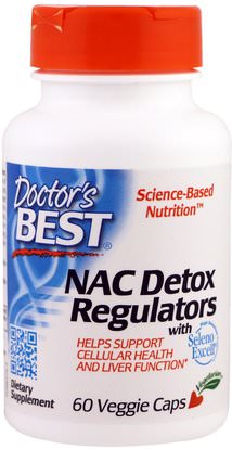 Doctors Best, NAC Detox Regulators, 60 Veggie Caps ,المكملات الغذائية، والأحماض الأمينية، ناك (ن أستيل السيستين)