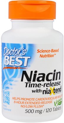 Doctors Best, Niacin, Time-Released With Niaxtend, 500 mg, 120 Tablets ,الفيتامينات، فيتامين ب، فيتامين b3، فيتامين b3 - النياسين دافق مجانا