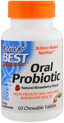 Doctors Best, Oral Probiotic, Natural Strawberry Flavor, 60 Chewable Tablets ,المكملات الغذائية، حمام، الجمال، العناية بالأسنان عن طريق الفم