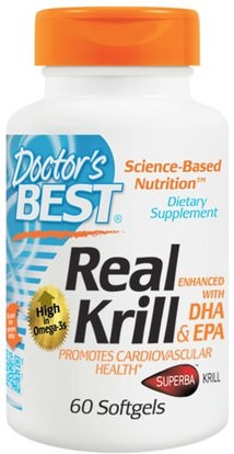 Doctors Best, Real Krill, Enhanced with DHA & EPA, 60 Softgels ,المكملات الغذائية، إيفا أوميجا 3 6 9 (إيبا دا)، زيت الكريل، زيت الكريل نبتون