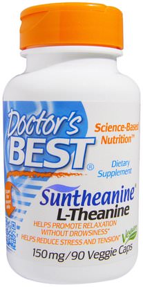Doctors Best, Suntheanine L-Theanine, 150 mg, 90 Veggie Caps ,المكملات الغذائية، ل الثيانين، والصحة، ومكافحة الإجهاد