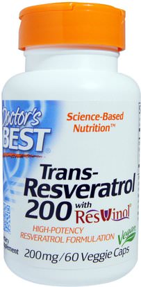 Doctors Best, Trans-Resveratrol 200, 200 mg, 60 Veggie Caps ,المكملات الغذائية، ريسفيراترول