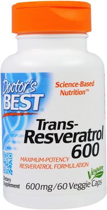 Doctors Best, Trans-Resveratrol 600, 600 mg, 60 Veggie Caps ,المكملات الغذائية، ريسفيراترول