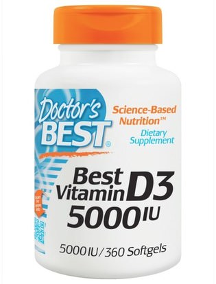 Doctors Best, Vitamin D3, 5,000 IU, 360 Softgels ,الفيتامينات، فيتامين d3، العظام، هشاشة العظام