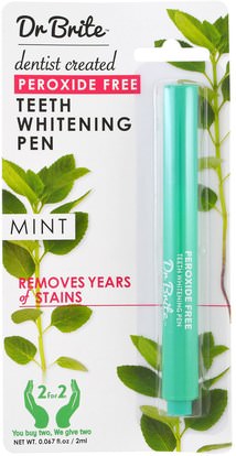Dr. Brite, Teeth Whitening Pen, Peroxide Free, Mint.067 fl oz (2 ml) ,حمام، الجمال، معجون أسنان