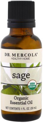 Dr. Mercola, Organic Essential Oil, Sage, 1 oz (30 ml) ,حمام، الجمال، الزيوت العطرية الزيوت، زيت حكيم