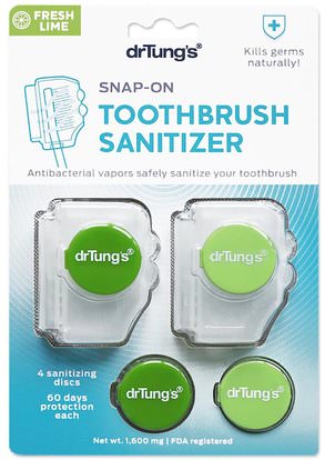 Dr. Tungs, Snap-On Toothbrush Sanitizer, Fresh Lime, 1,600 mg ,حمام، الجمال، العناية بالأسنان عن طريق الفم، فرشاة الأسنان، منتجات نظافة الفم