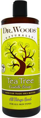 Dr. Woods, Tea Tree Castile Soap with Fair Trade Shea Butter, 32 fl oz (946 ml) ,حمام، الجمال، الصابون