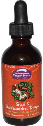 Dragon Herbs, Dragon Drops, Goji & Schizandra Drops, 2 fl oz (60 ml) ,المكملات الغذائية، أدابتوغين، ششيزاندرا (سشيساندرا)