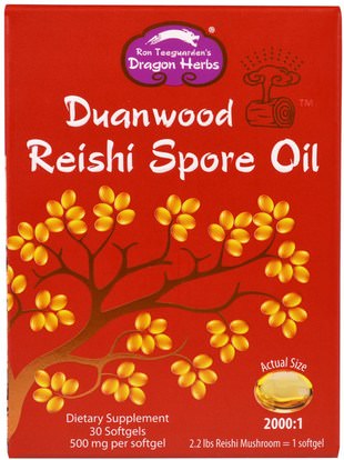 Dragon Herbs, Duanwood Reishi Spore Oil, 500 mg, 30 Softgels ,المكملات الغذائية، الفطر الطبية، كبسولات الفطر، أدابتوغين