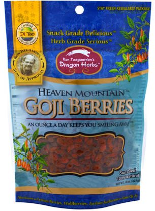 Dragon Herbs, Heaven Mountain Goji Berries, 8 oz (227 g) ,المكملات الغذائية، أدابتوغين، الفواكه المجففة