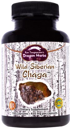 Dragon Herbs, Wild Siberian Chaga, 350 mg, 100 Capsules ,المكملات الغذائية، الفطر الطبية، الفطر تشاغا، كبسولات الفطر