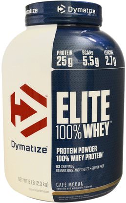 Dymatize Nutrition, Elite, 100% Whey Protein, Cafe Mocha, 5 lbs (2.27 kg) ,والرياضة، والعضلات