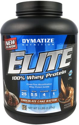 Dymatize Nutrition, Elite, 100% Whey Protein, Chocolate Cake Batter, 5 lbs (2.27 kg) ,والرياضة، والعضلات