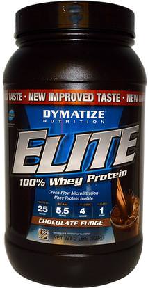 Dymatize Nutrition, Elite, 100% Whey Protein, Chocolate Fudge, 2 lbs (907 g) ,المكملات الغذائية، بروتين مصل اللبن، والرياضة