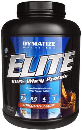 Dymatize Nutrition, Elite, 100% Whey Protein, Chocolate Fudge, 5 lbs (2.27 kg) ,المكملات الغذائية، بروتين مصل اللبن، والرياضة