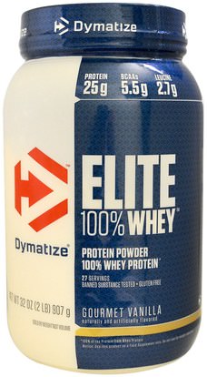 Dymatize Nutrition, Elite 100% Whey Protein, Gourmet Vanilla, 32 oz (907 g) ,والرياضة، والعضلات