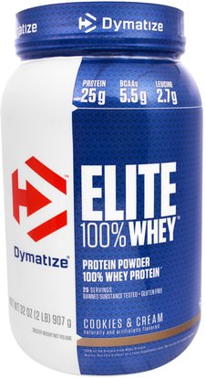 Dymatize Nutrition, Elite 100% Whey Protein Powder, Cookies & Cream, 32 oz (907 g) ,والرياضة، والعضلات