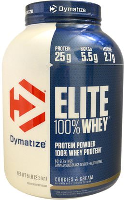 Dymatize Nutrition, Elite 100% Whey Protein Powder, Cookies & Cream, 5 lbs (2.3 kg) ,والرياضة، والعضلات