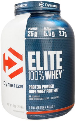 Dymatize Nutrition, Elite 100% Whey Protein Powder, Strawberry Blast, 5 lbs (2.3 kg) ,والرياضة، والعضلات