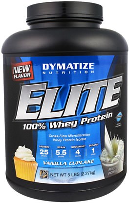 Dymatize Nutrition, Elite, 100% Whey Protein Powder, Vanilla Cupcake, 5 lbs (2.27 kg) ,والرياضة، والعضلات