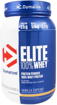 Dymatize Nutrition, Elite 100% Whey Protein, Vanilla Cupcake, 32 oz (907 g) ,المكملات الغذائية، البروتين، بروتين الرياضة